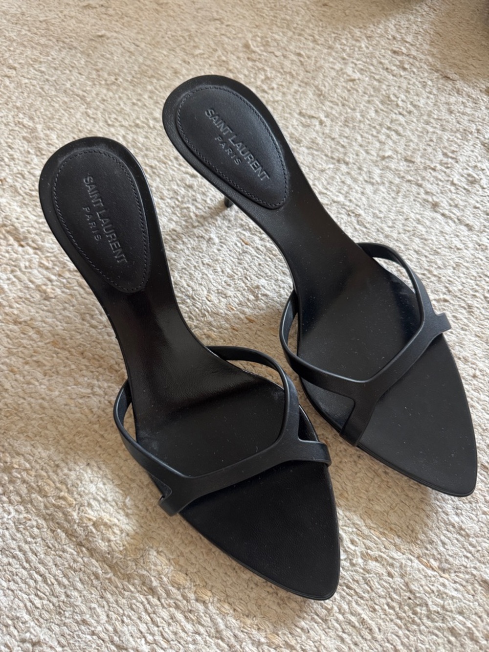 Saint Laurent Black Leather Pointed Slide Mules
